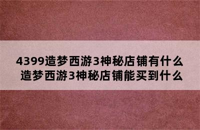 4399造梦西游3神秘店铺有什么 造梦西游3神秘店铺能买到什么